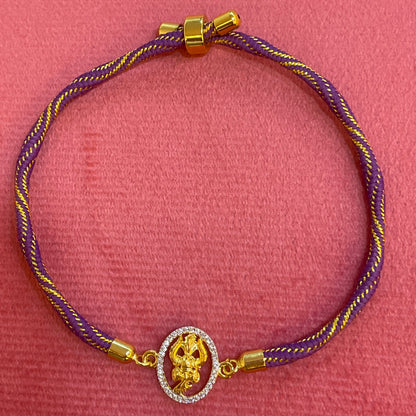 Silver Ganesha Rakhi for Brother | Gold Plated Charm with Purple Thread