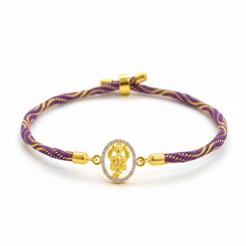 Silver Ganesha Rakhi for Brother | Gold Plated Charm with Purple Thread