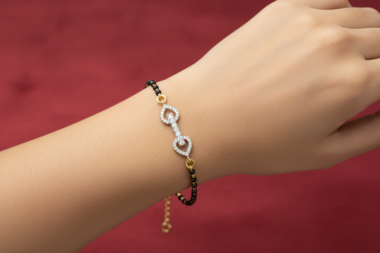 92.5 Silver Gold Plated Black Bead Bracelet for Women | Classy Traditional Design | Elegant Jewellery