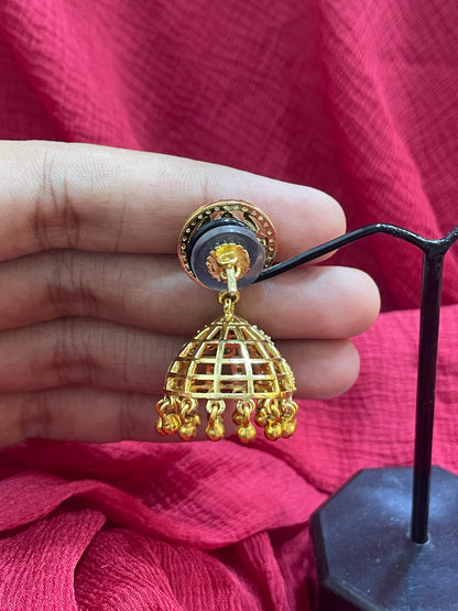 92.5 Silver Gold Plated Lakshmi Devi Jhumka Earrings for Women | Traditional Temple Style | Festive Jewellery