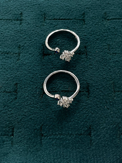92.5 Silver 5 Stone Cross Cluster Adjustable Toe Rings for Women | Blue & White Stone Design