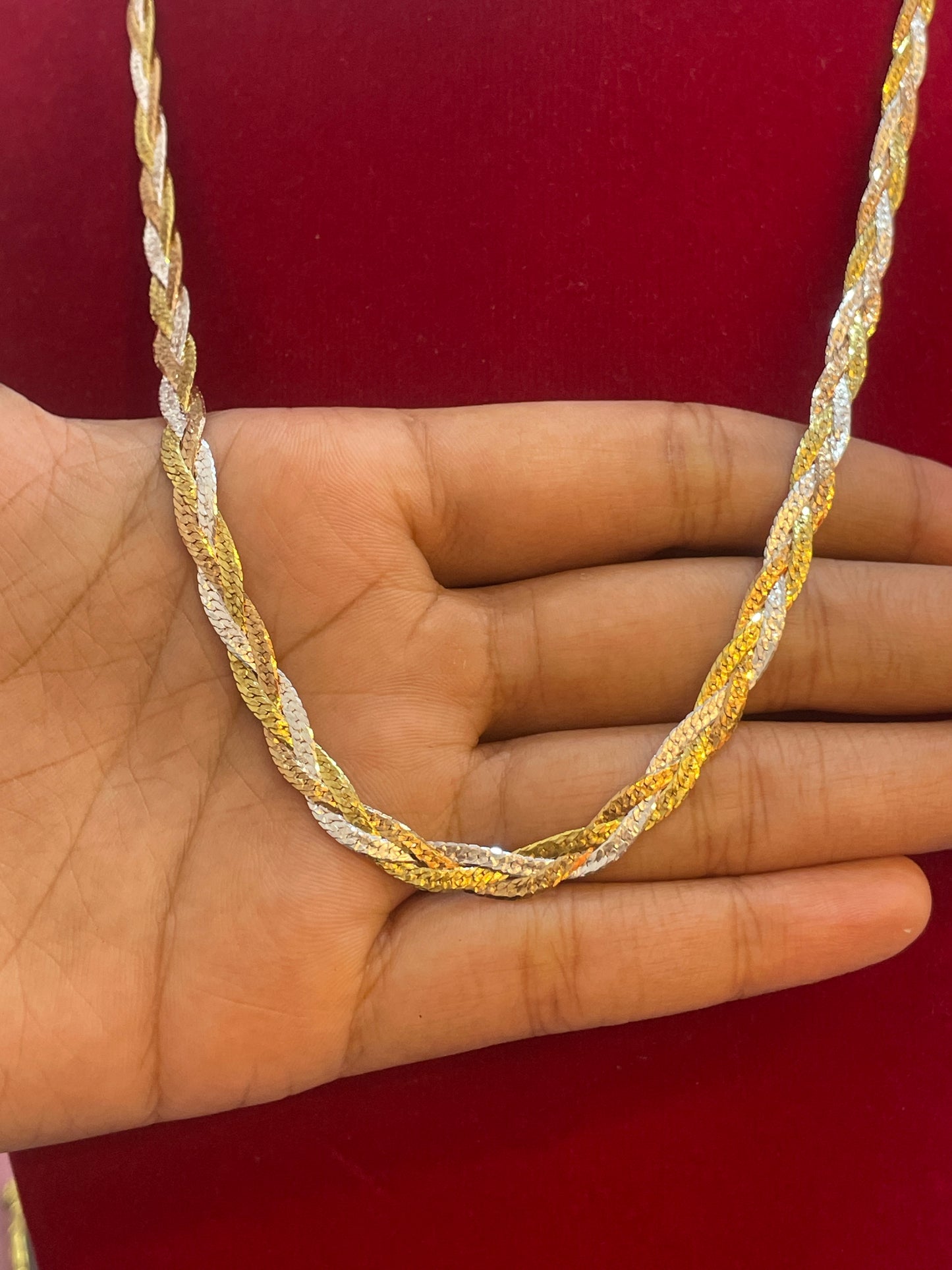 92.5 Silver Stylish 3 Tone Chain for Women 18.5 Inches | Multi Color Design | Elegant Jewellery