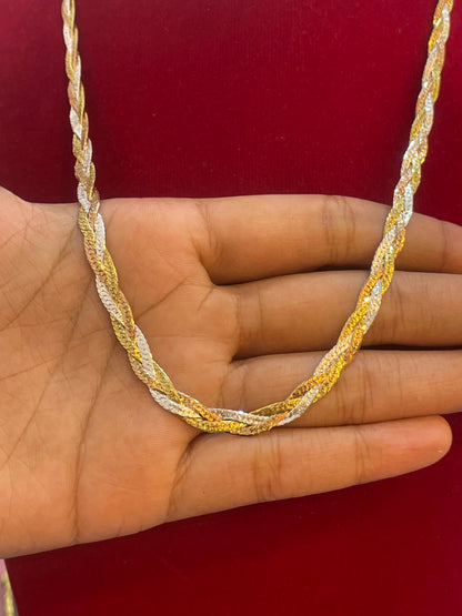 92.5 Silver Stylish 3 Tone Chain for Women 18.5 Inches | Multi Color Design | Elegant Jewellery