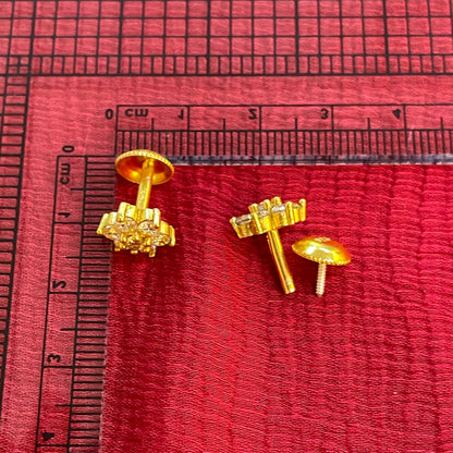 Sterling Silver Floral CZ Stud Earrings for Women | Gold-Tone Flower Design
