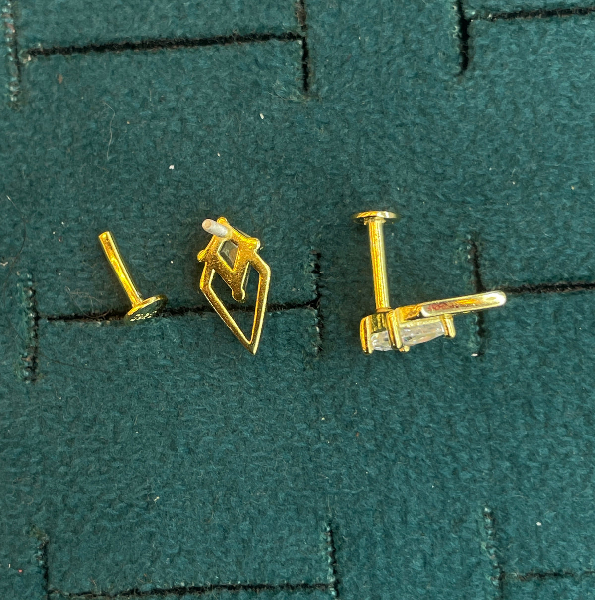 92.5 Silver Gold-Toned Clear Stone Kite Studs Pair