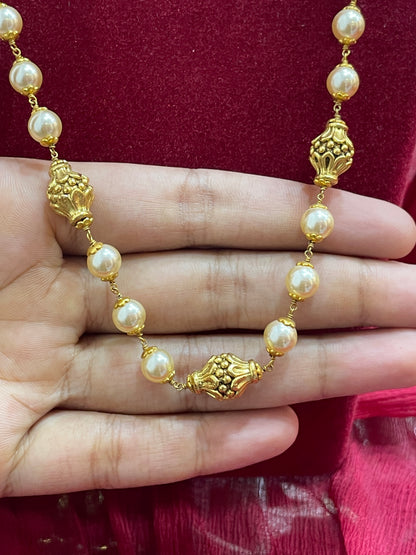Silver pearls gold plated nakshi mala 21 inches