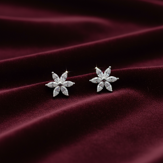 925 Silver 6 Petal Flower Studs - Ball back