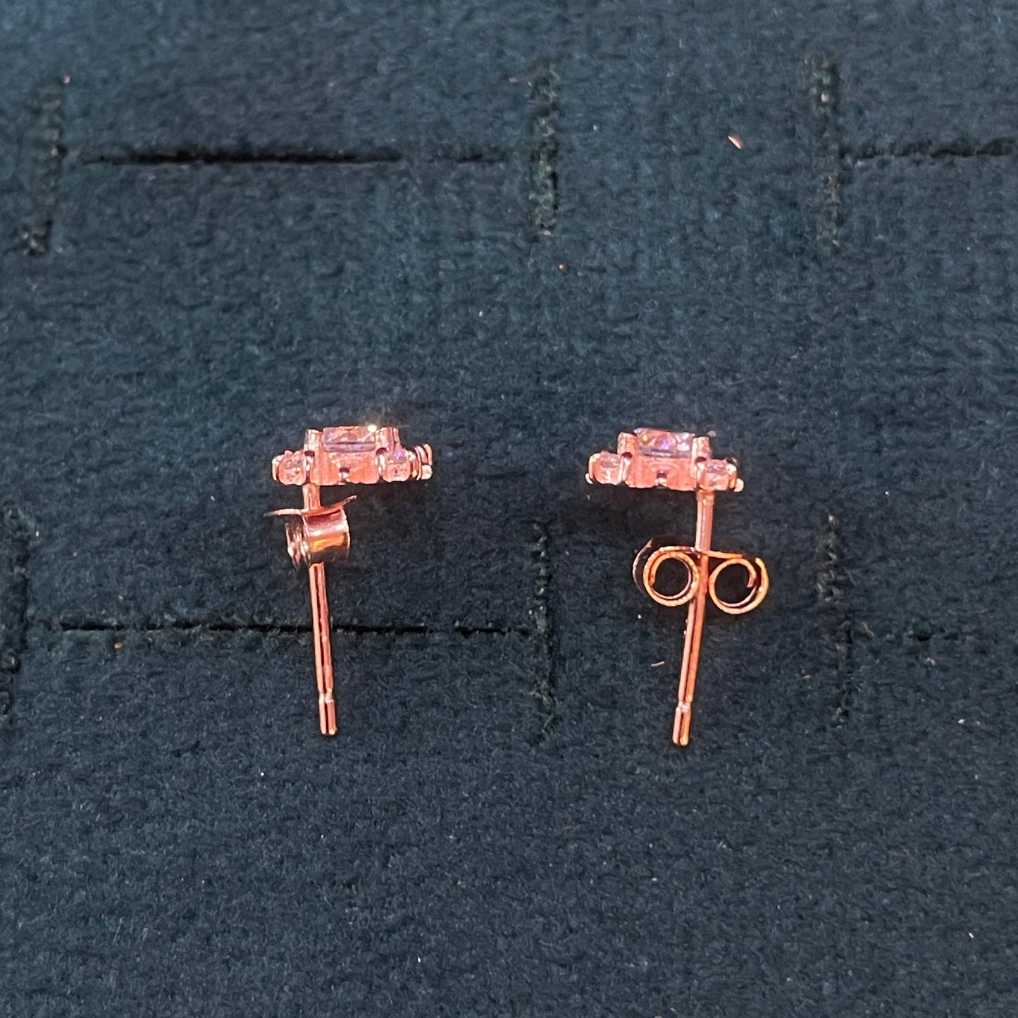 Rose Gold Plated 92.5 Sterling Silver Eight-Point CZ Snowflake Stud Earrings for Women | Starburst CZ Second Studs | Second Piercing Earring Pair
