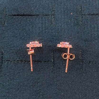 Rose Gold Plated 92.5 Sterling Silver Eight-Point CZ Snowflake Stud Earrings for Women | Starburst CZ Second Studs | Second Piercing Earring Pair