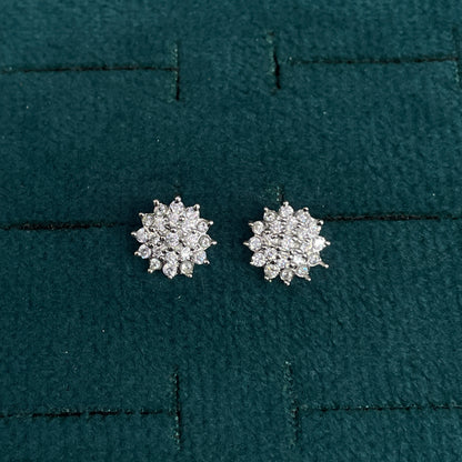92.5 Silver Clear Stone Floral Cluster Stud Earrings Pair