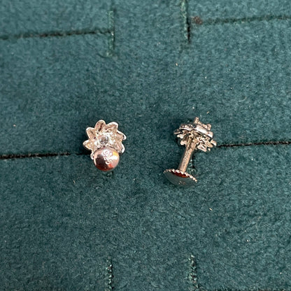92.5 Sterling Silver Solitaire CZ Sunflower Prong Stud Earrings for Women pair