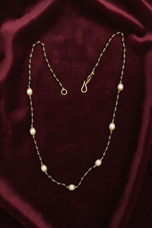 925 Silver Gold Plated Black bead Pearl chain