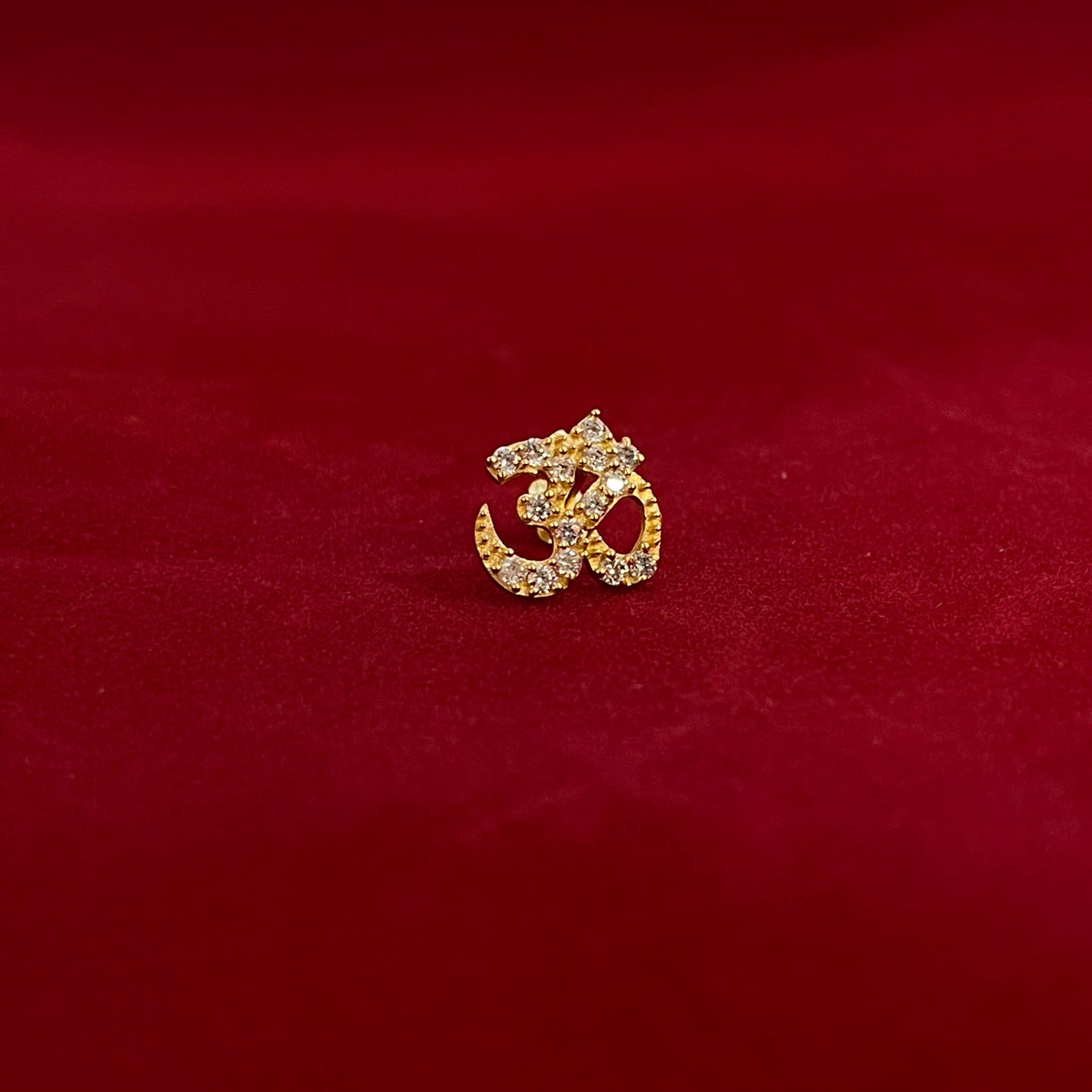 Gold Plated 92.5 Sterling Silver Pavé CZ Om Symbol Stud Earrings for Women | Sacred Om ॐ CZ Stud Earrings