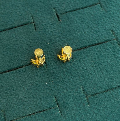 92.5 Silver Gold Plated Three Leaf Stud Earrings Pair