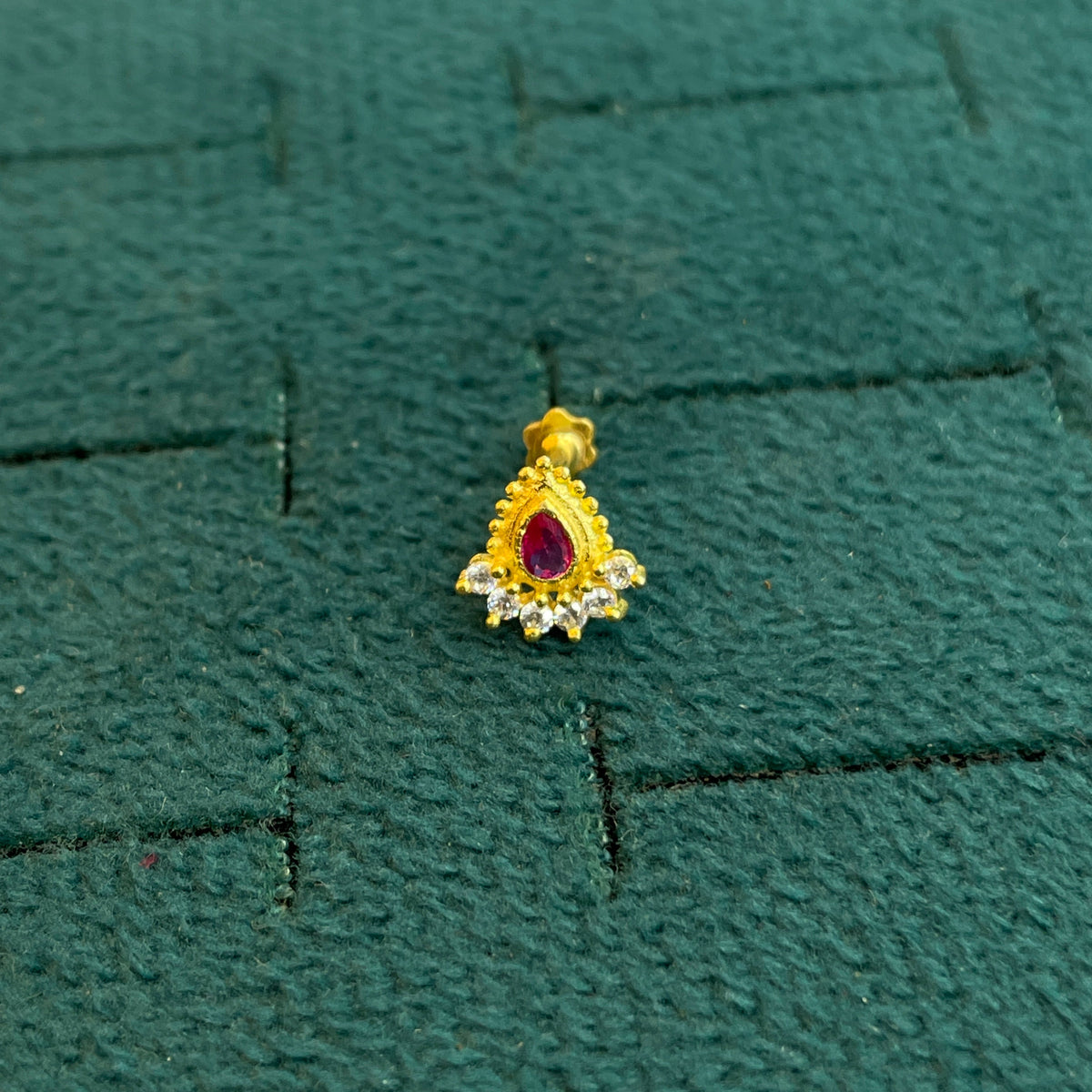 92.5 Silver Gold Plated Ruby Teardrop Stud Earrings