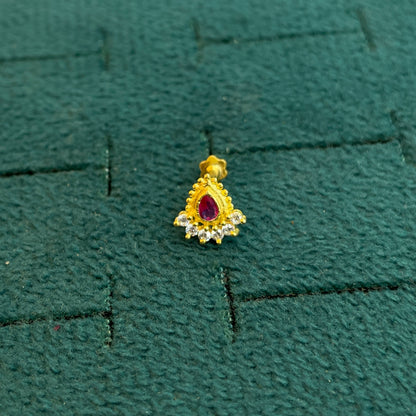 92.5 Silver Gold Plated Ruby Teardrop Stud Earrings