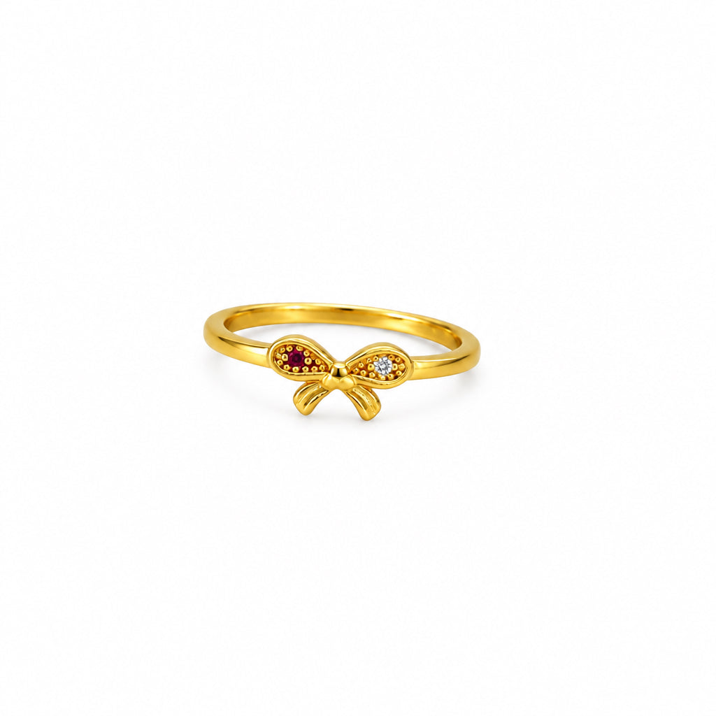 92.5 Silver Gold Plated Pink & White CZ Bow Ring for Women