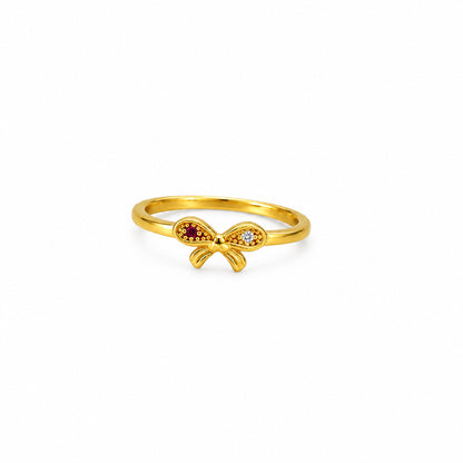 92.5 Silver Gold Plated Pink & White CZ Bow Ring for Women