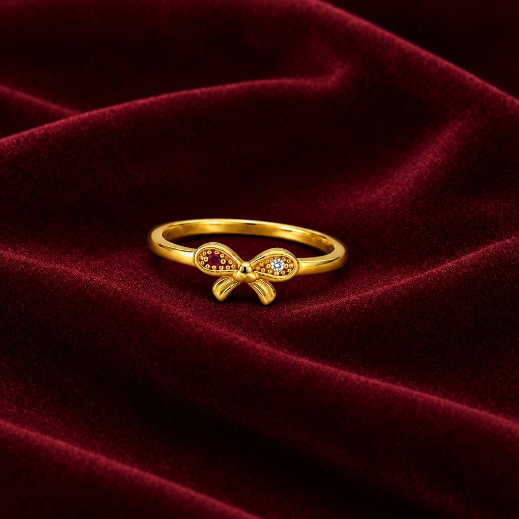92.5 Silver Gold Plated Pink & White CZ Bow Ring for Women