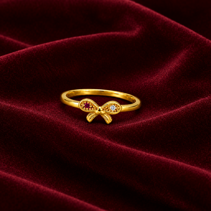 92.5 Silver Gold Plated Pink & White CZ Bow Ring for Women