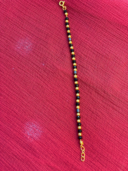 92.5 silver stylish gold plated black beads kids anklets