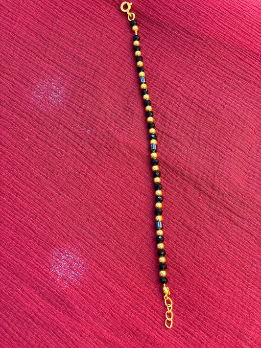 92.5 silver stylish gold plated black beads kids anklets
