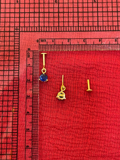 925 Silver Gold Plated Midnight Blue Dangler Bugadi pair