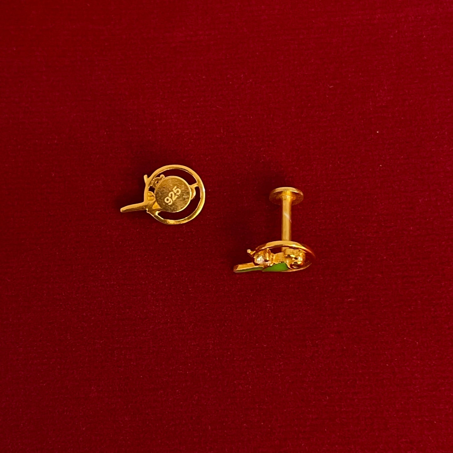 Gold Plated 92.5 Sterling Silver Green Enamel Parrot Stud Earrings for Women | CZ & Ruby Pink CZ Parrot in Circle Frame