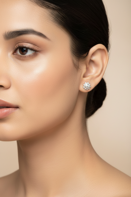 92.5 Silver Floral Earrings for Women | Stylish Elegant Design | Everyday Wear Jewellery