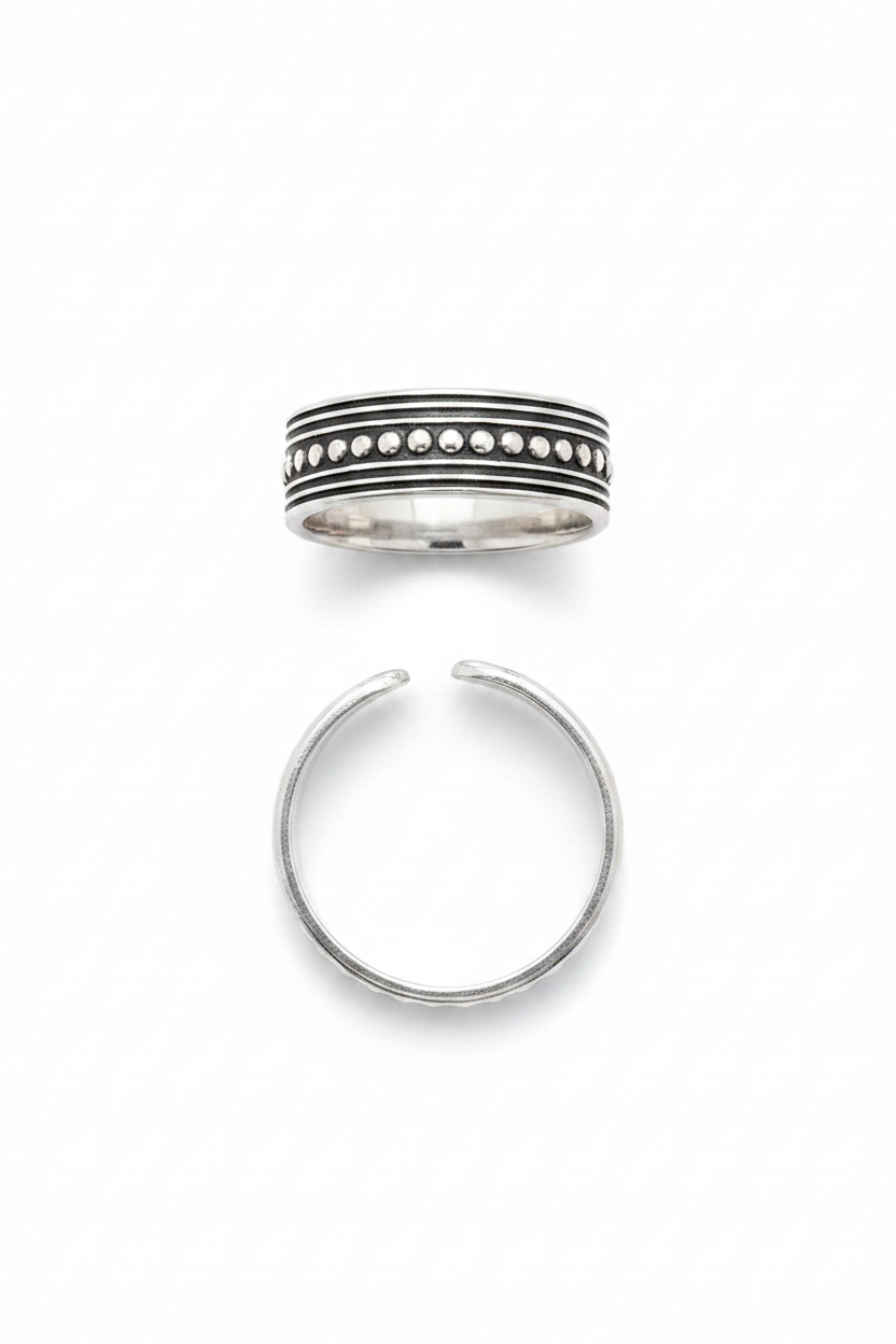 92.5 Silver Oxidised Adjustable Toe Rings for Women | Classic Beaded Design