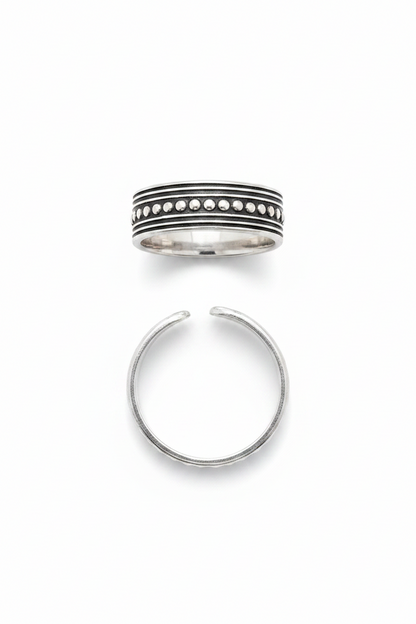 92.5 Silver Oxidised Adjustable Toe Rings for Women | Classic Beaded Design
