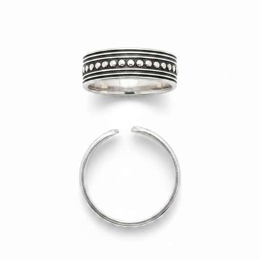 92.5 Silver Oxidised Adjustable Toe Rings for Women | Classic Beaded Design