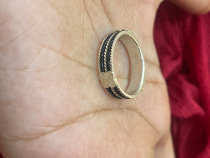 92.5 Silver Black Thread Ring for Men | Four Clove Fiber Design | Stylish Modern Jewellery