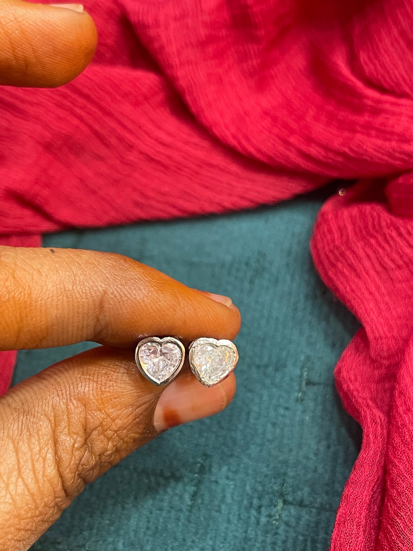 92.5 Silver Heart Studs Pair
