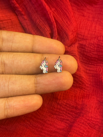 92.5 Silver Unicorn Kids Earrings | Cute Fantasy Design | Baby Jewellery