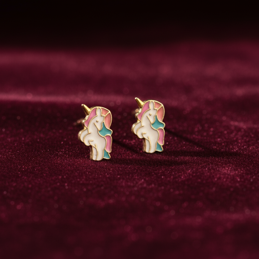 92.5 Silver Unicorn Kids Earrings | Cute Fantasy Design | Baby Jewellery pair