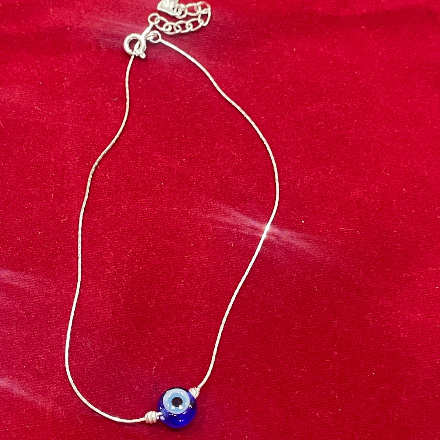 92.5 Sterling Silver Evil Eye Anklet Pair for Women