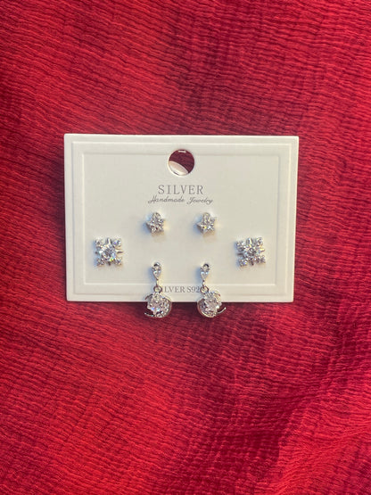 92.5 Silver Moon Earrings Stack for Women | Celestial Stud Set | Stylish Layered Jewellery