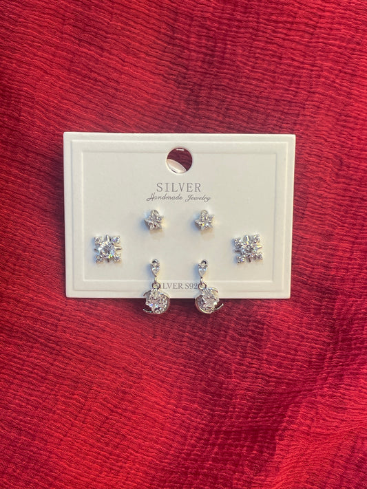 92.5 Silver Moon Earrings Stack for Women | Celestial Stud Set | Stylish Layered Jewellery