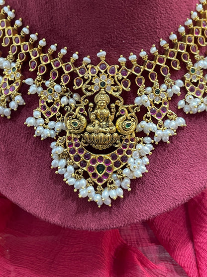 92.5 Silver Gold Plated Lakshmi Devi Necklace for Women | Traditional Temple Design | Elegant Jewellery