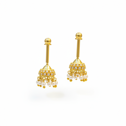 92.5 Silver Gold Plated CZ Jhumki Bugadi Pair for Women | Stone Studded Helix Earrings | Elegant