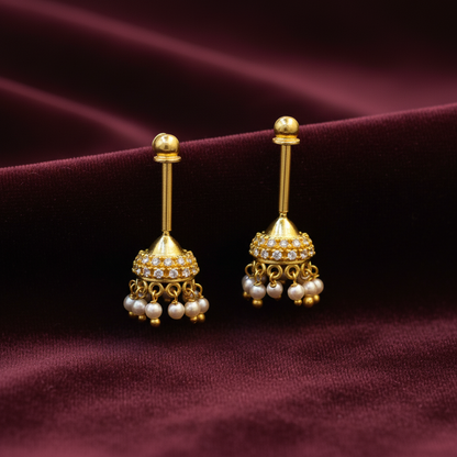 92.5 Silver Gold Plated CZ Jhumki Bugadi Pair for Women | Stone Studded Helix Earrings | Elegant