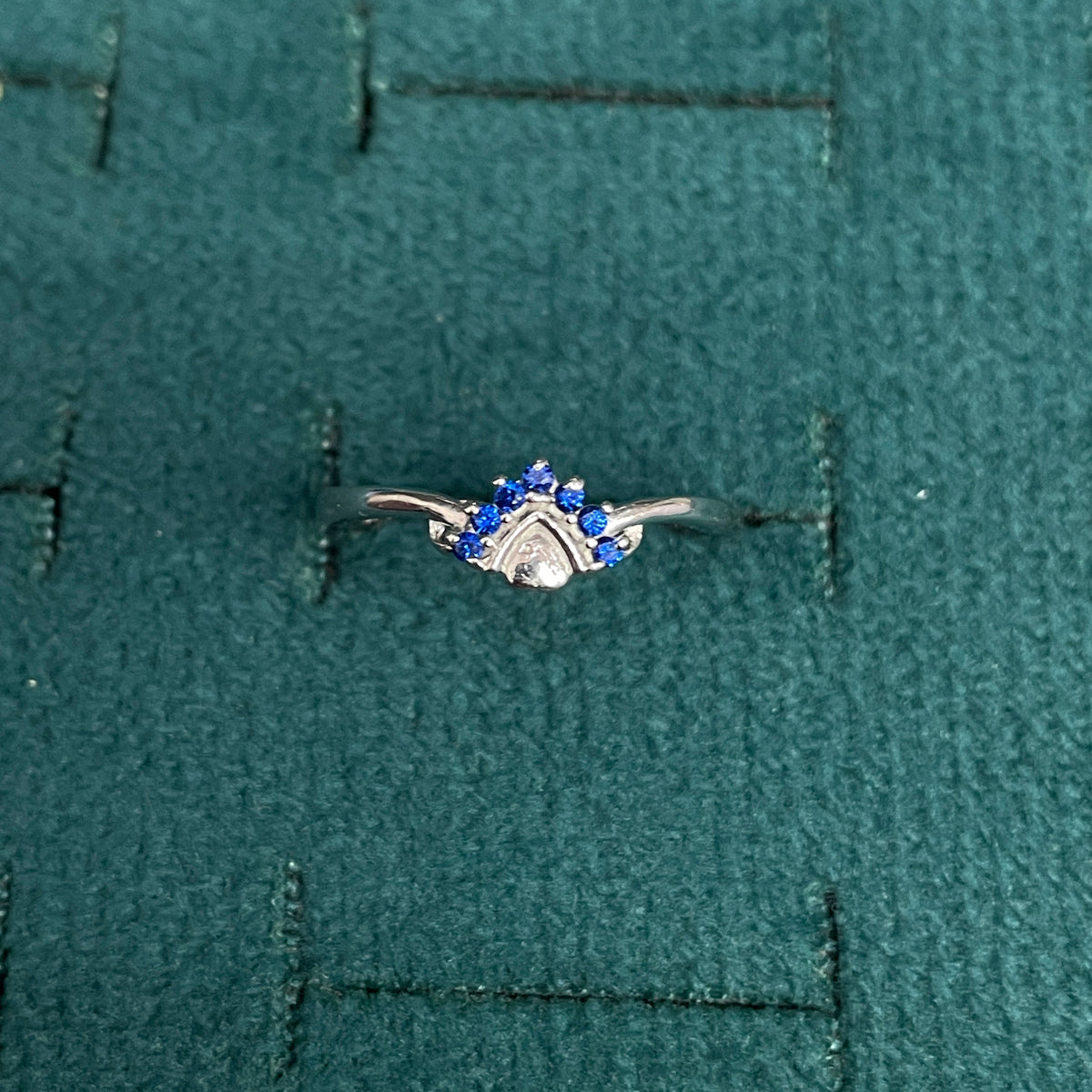 92.5 Silver Blue Stone Chevron Ring for Women - Size 12