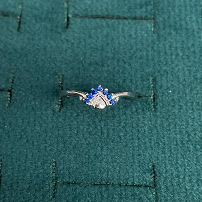 92.5 Silver Blue Stone Chevron Ring for Women - Size 12