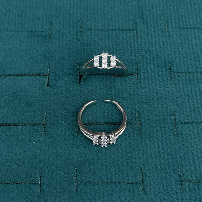 92.5 Sterling Silver CZ Double Row Cluster Open Toe Rings for Women — Pair