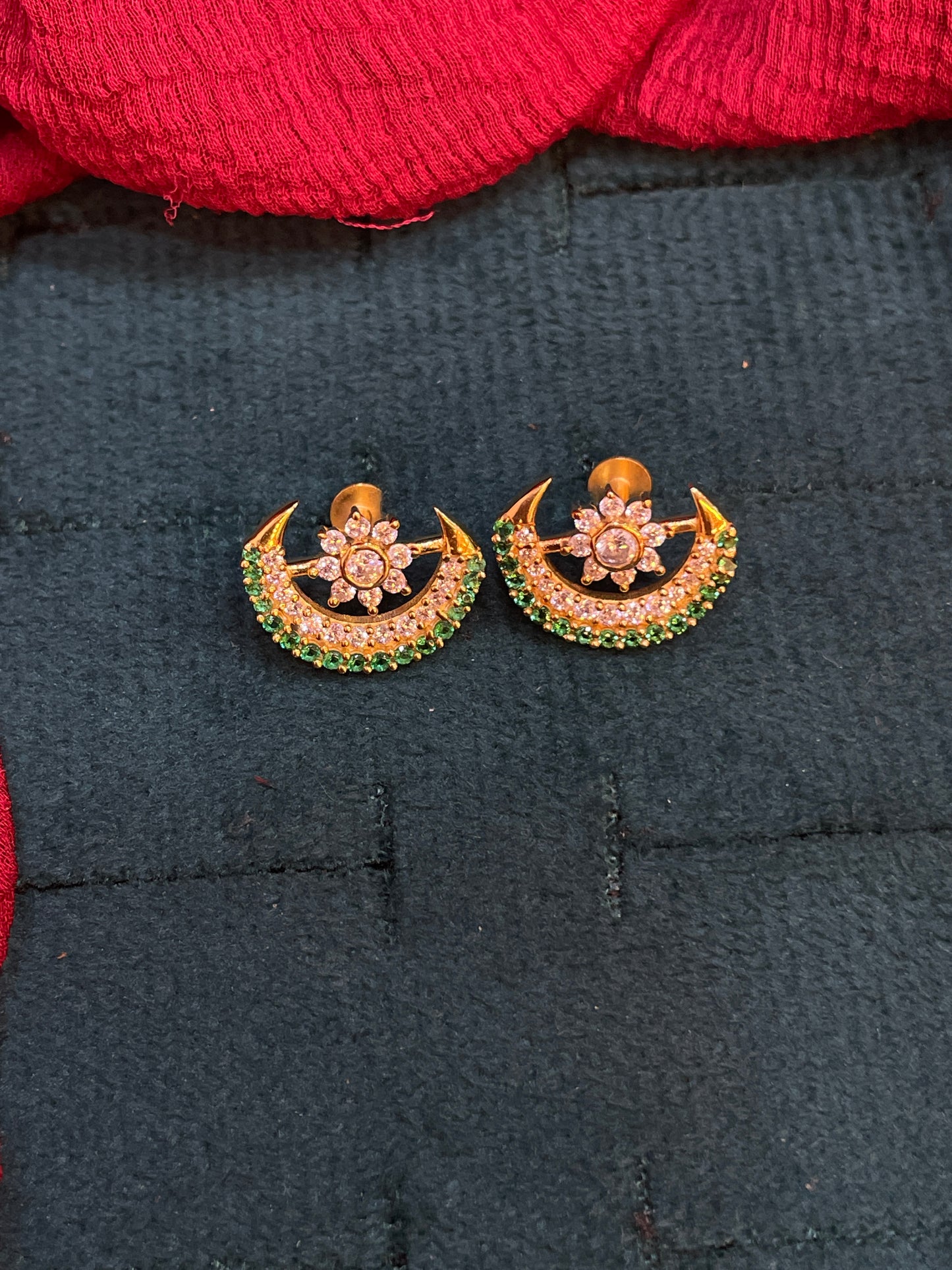 925 Silver Gold Plated Moon Flower Studs