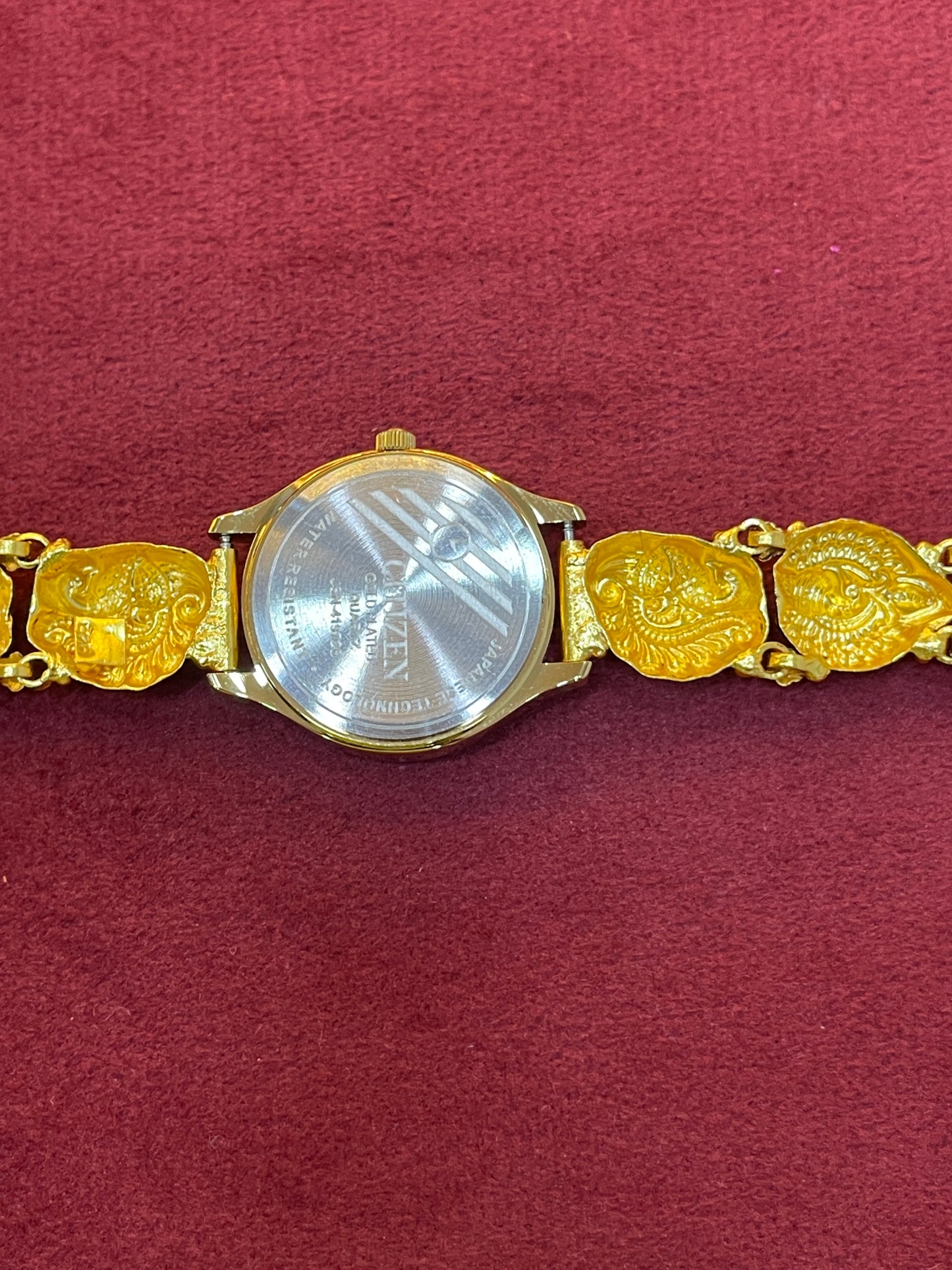 925 Silver Gold-Plated Nakshi Bracelet Watch for Women | Antique Peacock & Paisley Engraved Strap | White Dial