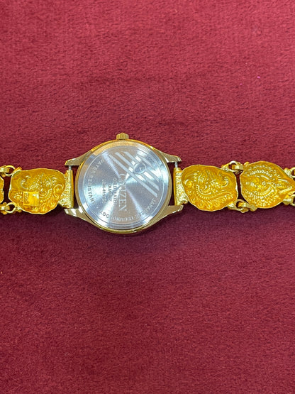 925 Silver Gold-Plated Nakshi Bracelet Watch for Women | Antique Peacock & Paisley Engraved Strap | White Dial