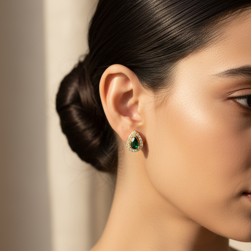 92.5 Silver Gold Plated Stud Earrings for Women | Stylish Elegant Design | Modern Jewellery