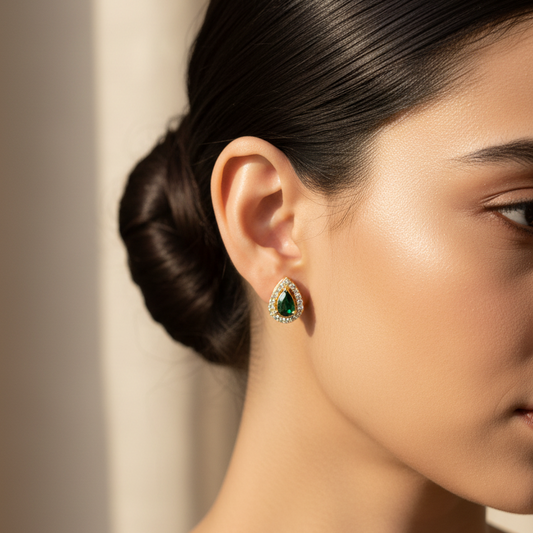 92.5 Silver Gold Plated Stud Earrings for Women | Stylish Elegant Design | Modern Jewellery